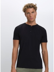 ανδρικό t-shirt βαμβακερό με κουμπιά στη λαιμόκοψη regular fit