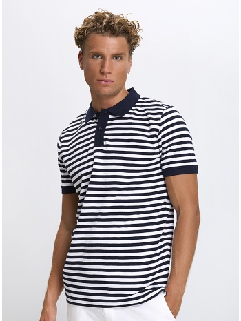 ανδρικό polo πικέ regular fit σε ριγέ μπλε