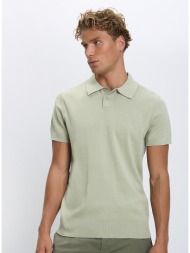 ανδρική πλεκτή polo μπλούζα regular fit βαμβακερή κοντομάνικη