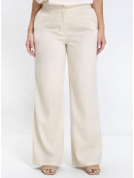 luisa viola γυναικείο παντελόνι λινό με λάστιχο στη μέση wide leg σε εκρού