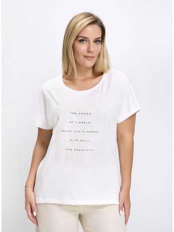 t-shirt γυναικείο regular fit βαμβακερό με print και στρας σε προσφορά