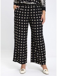 luisa viola γυναικείο παντελόνι με σχέδιο ρόμβων wide leg σε μαύρο