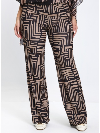 γυναικείο παντελόνι με γραμμικό μοτίβο wide leg σε nude σε προσφορά