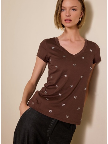 enzzo μπλούζα βow - καφέ σε προσφορά