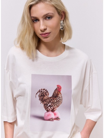 enzzo t-shirt rooster - εκρού