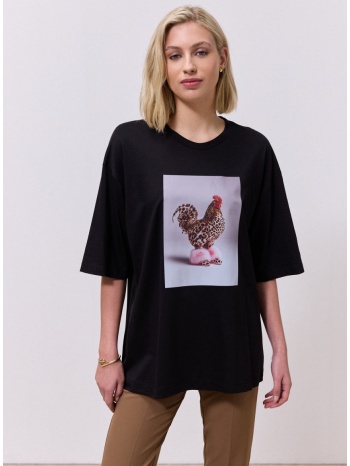 enzzo t-shirt rooster - μαύρο