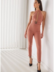 enzzo ολόσωμη φόρμα halter neck - ροζ