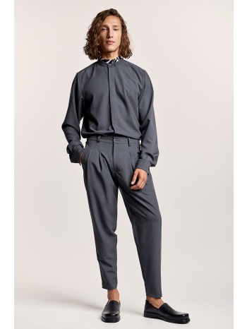 γκρί παντελόνι με πιέτες και λάστιχο στη μέση