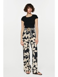 ψηλόμεση σατέν εμπριμέ παντελόνα με ζώνη