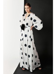 λευκό πουά μακρύ σατέν ...