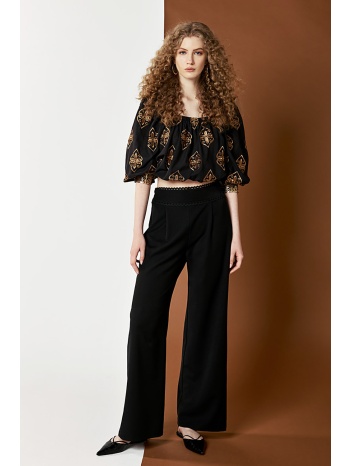 ψηλόμεσο παντελόνι με δαντέλα εκρού