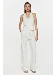 φαρδιά παντελόνα με λάστιχο και πιέτες λευκό