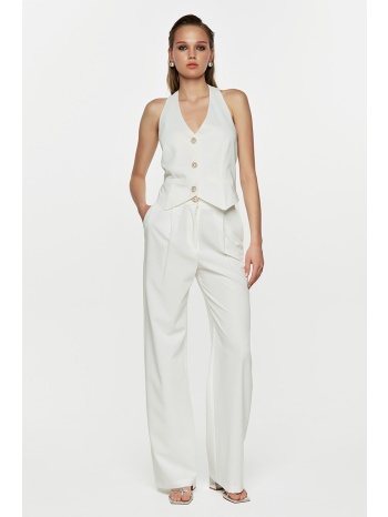 φαρδιά παντελόνα με λάστιχο και πιέτες λευκό