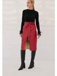 κόκκινη δερματίνη φούστα με φερμουάρ μπροστά