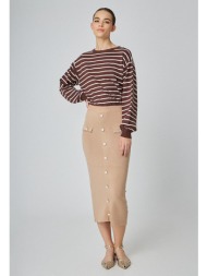 μπέζ πλεκτή φούστα με κουμπιά κόσμημα