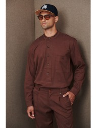 σοκολατί μακρυμάνικο μάο μπλουζοπουκάμισο με φαρδιά πατιλέτα