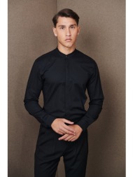 μαύρο μακρυμάνικο μάο πουκάμισο