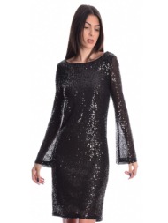 μαύρο μίνι φόρεμα παγιέτα και νυχτερίδα μανίκι