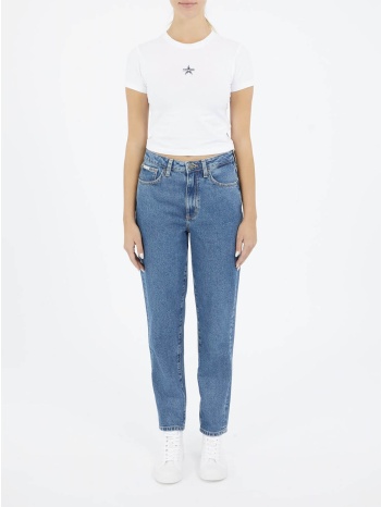 μπλέ medium wash mom fit high rise jeans