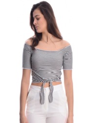 μπλέ ριγέ cropped top