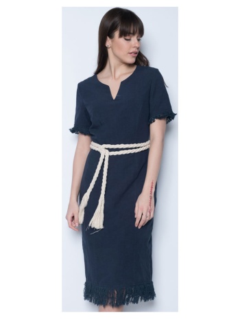 μπλέ μίντι φόρεμα με κρόσσια σε προσφορά