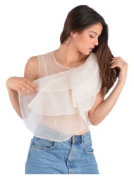 julytwo μπέζ οργάντζα αμάνικο αμπιγέ τόπ