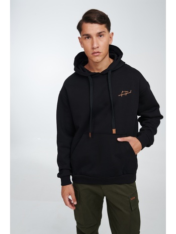 μαύρη φούτερ με κουκούλα και κέντημα σε προσφορά