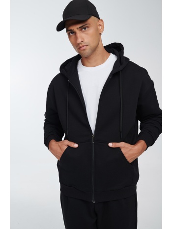 μαύρη ζακέτα με κουκούλα και κέντημα σε προσφορά