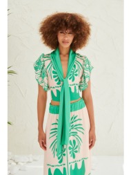 εμπριμέ σατέν cropped top