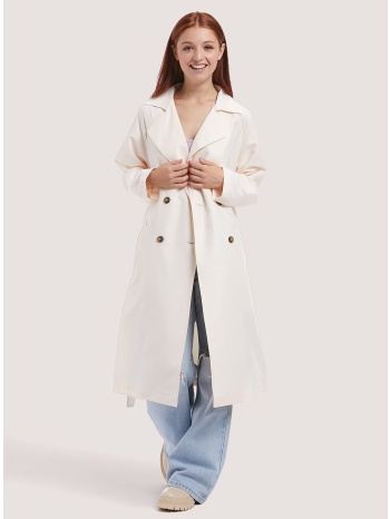 off white μακρυά καπαρντίνα με ζώνη