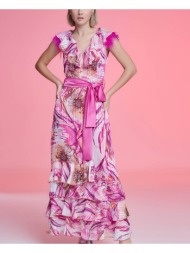 εμπριμέ maxi φόρεμα με φτερά