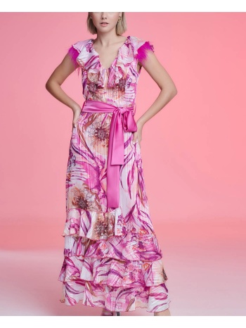 εμπριμέ maxi φόρεμα με φτερά