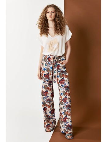 εμπριμέ παντελόνα με όψη λινού