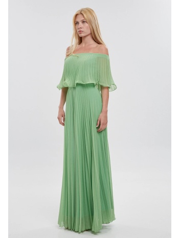 maxi πλισέ φόρεμα με βολάν