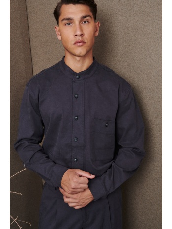 ανθρακί μακρυμάνικο μάο μπλουζοπουκάμισο με φαρδιά πατιλέτα σε προσφορά