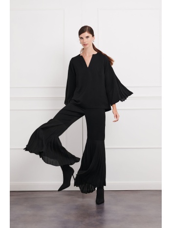 μαύρη ψηλόμεση παντελόνα με πλισέ τελείωμα