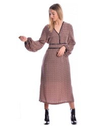 σατέν midi καρό φόρεμα με μανίκι νυχτερίδα