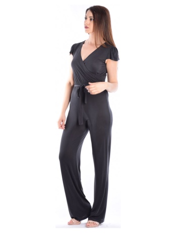 μαύρη κρουαζέ ολόσωμη φόρμα με ζώνη σε προσφορά