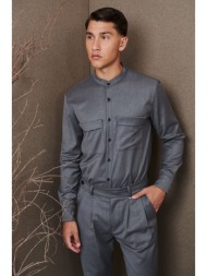 γκρί μάο πουκάμισο με τσέπες στο στήθος γκρί