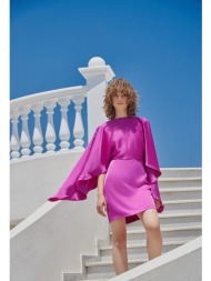 σατέν μίνι φόρεμα με μανίκι κάπα / νυχτερίδα μαύρο