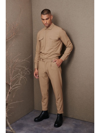 μπέζ υφασμάτινο παντελόνι με ρεβέρ σε προσφορά