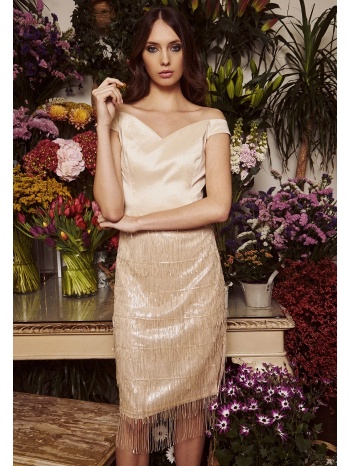 μπέζ μίντι φούστα με χάντρες σε προσφορά