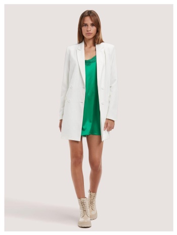 λευκό μακρύ σακάκι με σταυρωτό κούμπωμα