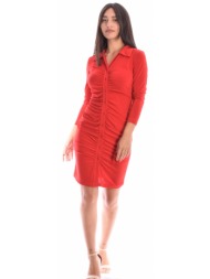 κόκκινο μακρυμάνικο φόρεμα με σούρες