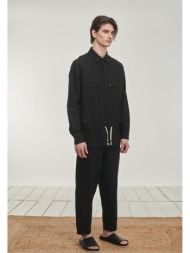 μαύρο μακρυμάνικο λινό πουκάμισο