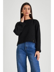μαύρη πλεκτή μπλούζα με φαρδιά μανίκια