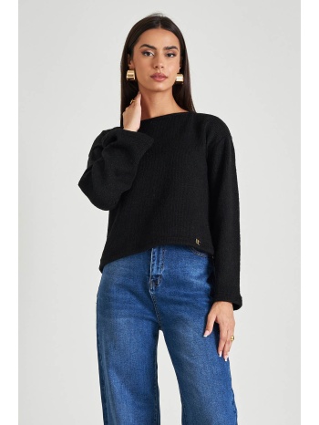 μαύρη πλεκτή μπλούζα με φαρδιά μανίκια σε προσφορά