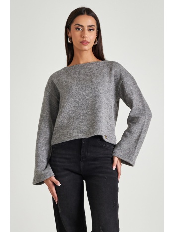 γκρί πλεκτή μπλούζα με φαρδιά μανίκια σε προσφορά