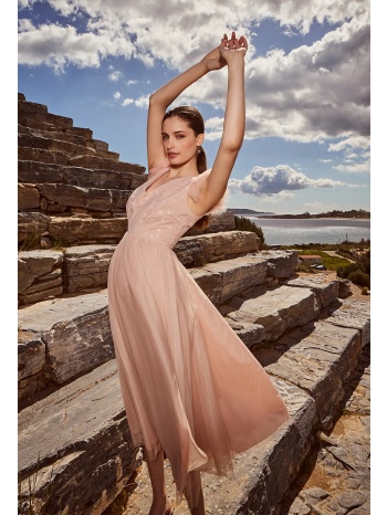 μίντι τούλινο φόρεμα με πούπουλα