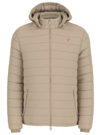 μπέζ puffer μπουφάν με αποσπώμενη κουκούλα